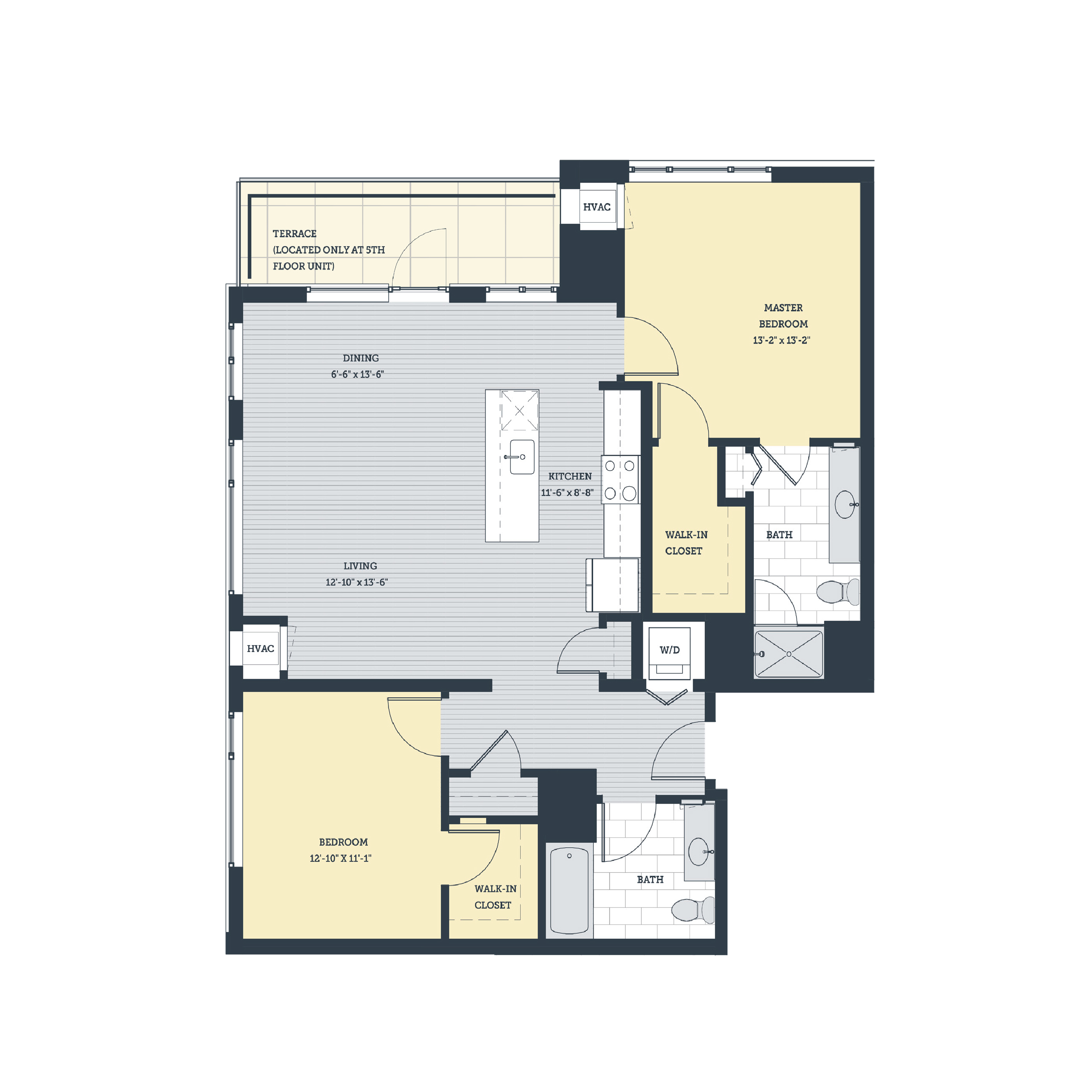 Floor plan for 2 beds, 2 baths, 1215 sqft